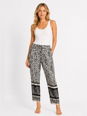 Zara Womens Black & White Floral Paisley Print Pants. Small